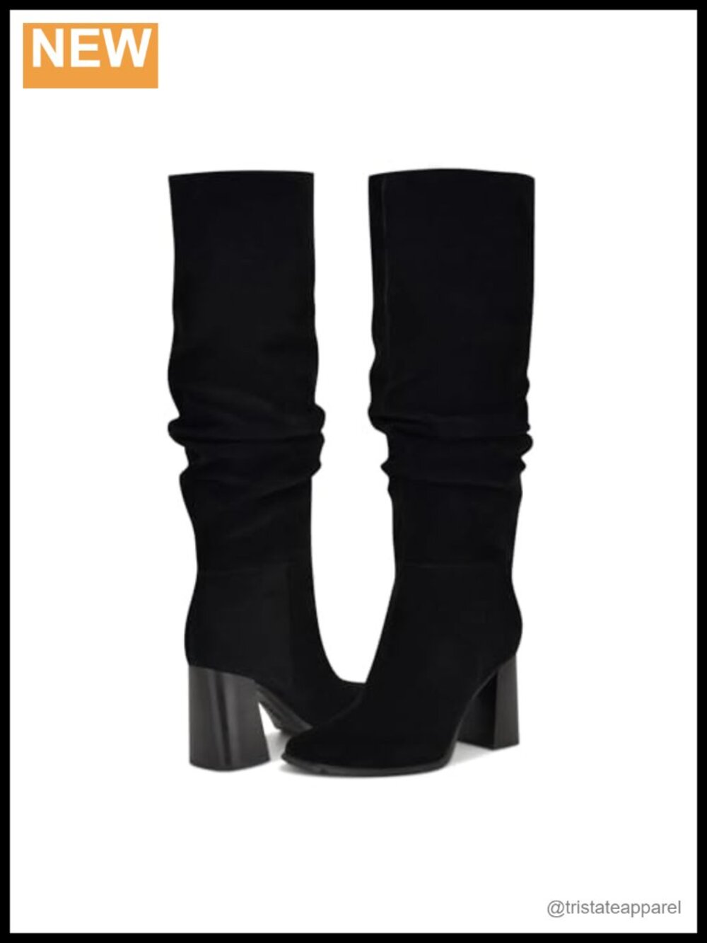 Nine West Knee-High Pull-On Suede Block Heel Boots Square Toe